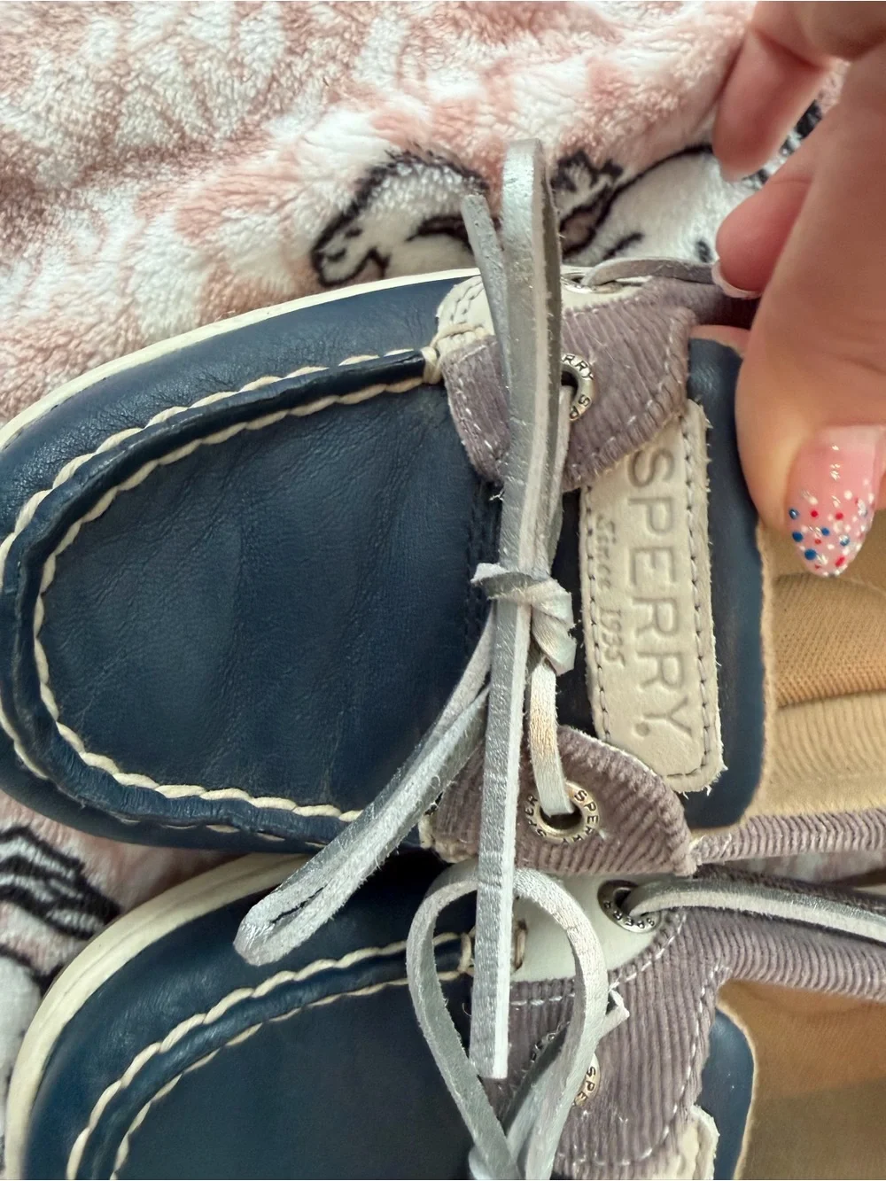 Sperry Navy Blue and Tan Two-Tone Boat Shoes